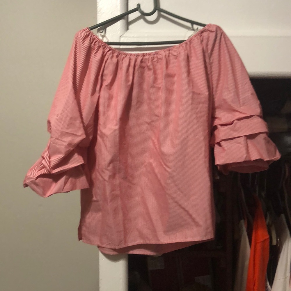 Off the shoulder red and white striped top